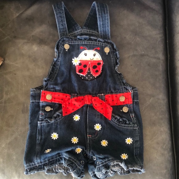 Ladybug Romper denim daisies 24 months unknown brand 100% cotton - Picture 1 of 3